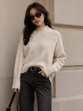 Autumn Cashmere Cream Textured Turtleneck Sweater XS cashmere